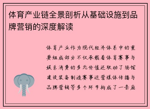 体育产业链全景剖析从基础设施到品牌营销的深度解读
