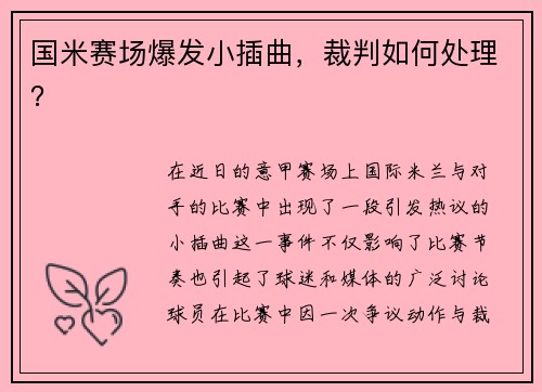 国米赛场爆发小插曲，裁判如何处理？