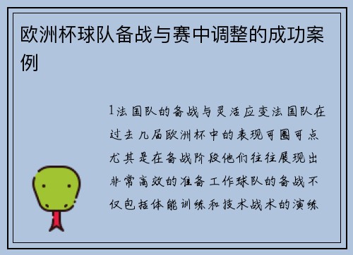 欧洲杯球队备战与赛中调整的成功案例